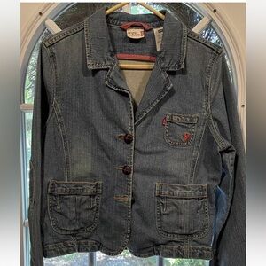 Women Levi’s XL Denim Short Jacket PreWashed Wood Buttons Cotton Blend